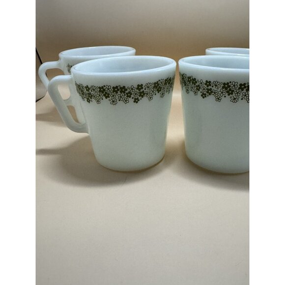 Vintage Pyrex Green Crazy Daisy Spring Blossom Coffee Cup Mugs D-Handle SET OF 4 - Picture 3 of 7